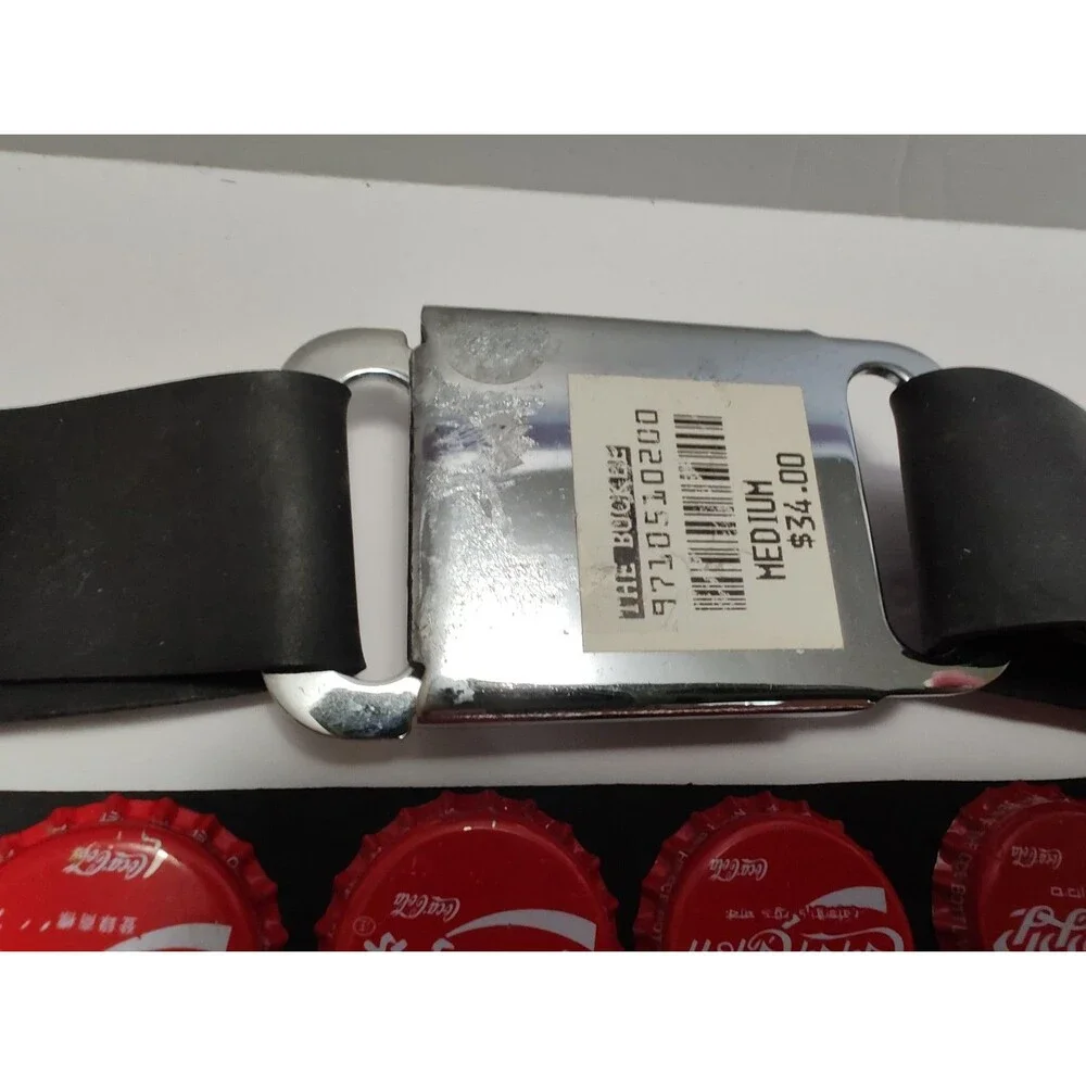 Vintage 90's COKE Rubber Belt  Coca-Cola Global Bottle Caps Chrome Punk Goth